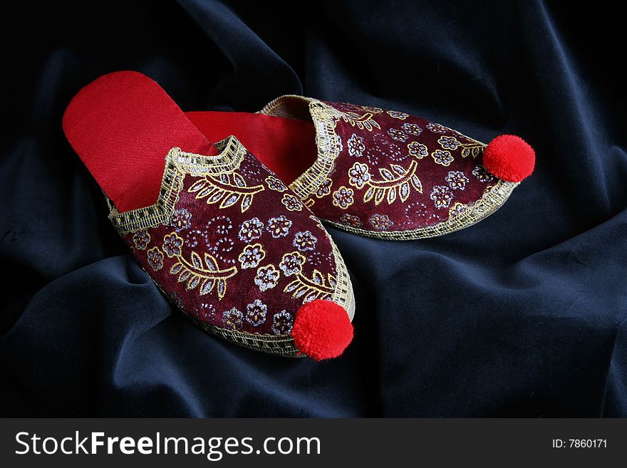Turkish slippers in black background