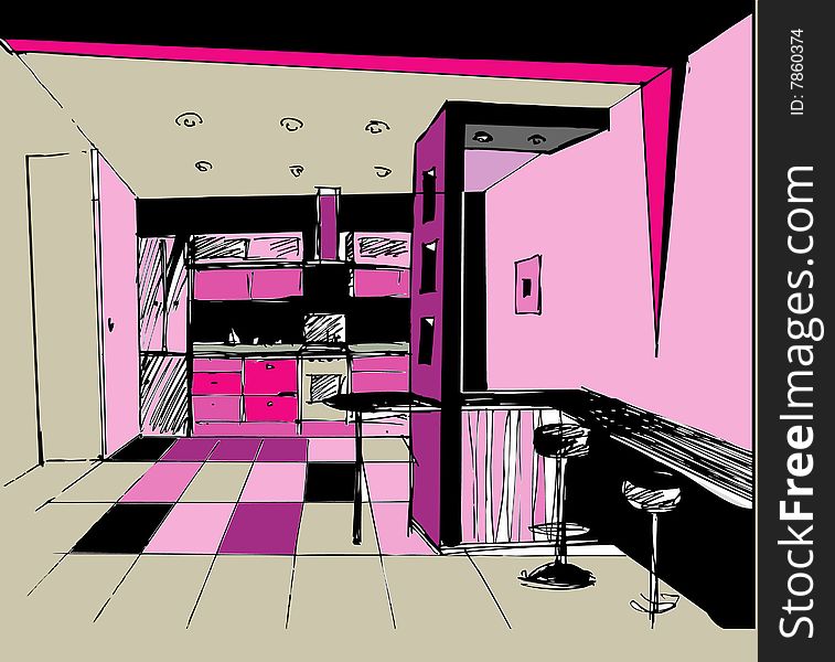 The art vector illustration of a fashion  dining room. The art vector illustration of a fashion  dining room