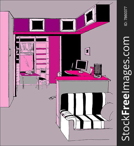 The art vector illustration of a fashion   interior. The art vector illustration of a fashion   interior