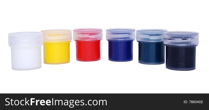 Multicolored paints in containers with lids