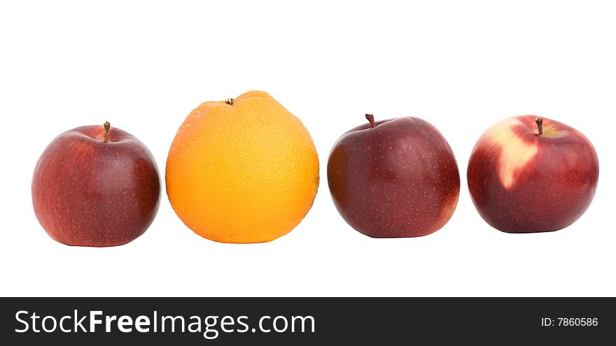 Apples and orange isolated on white background