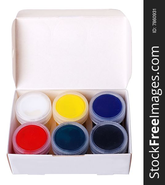 Multicolored paints in containers with lids