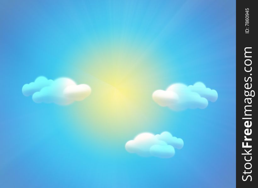 Sky Background With Sun Clouds And Rainbow