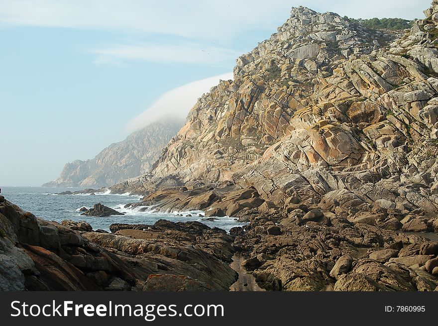 Atlantic cliff face of Isla Cies, Galicia, Spain. Atlantic cliff face of Isla Cies, Galicia, Spain