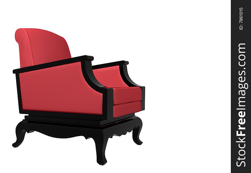 Isolated object red cloth wooden armchair