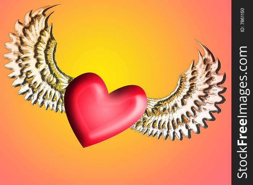 Red heart with white wings