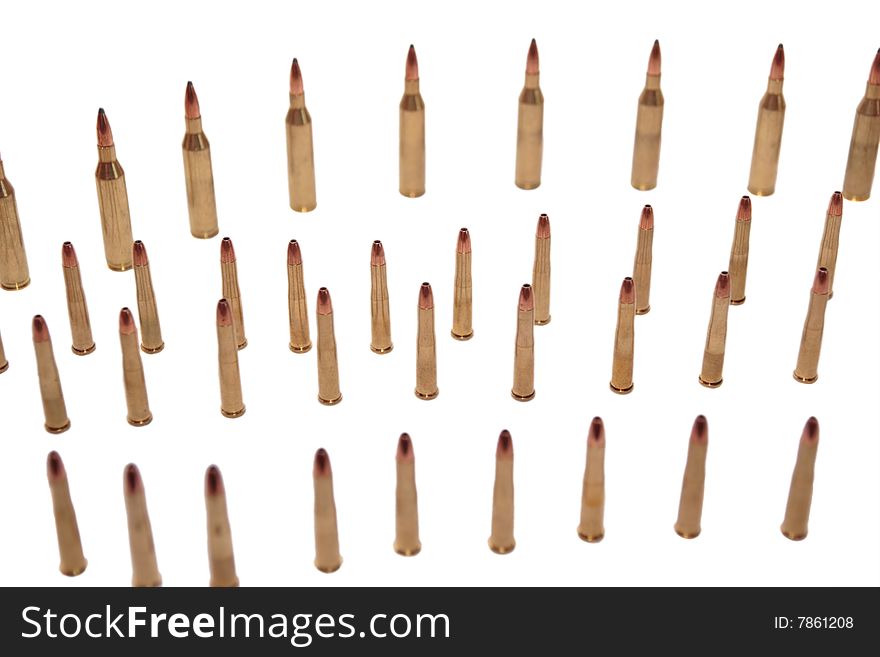 Ammunition all in rows on a mixed background. Ammunition all in rows on a mixed background