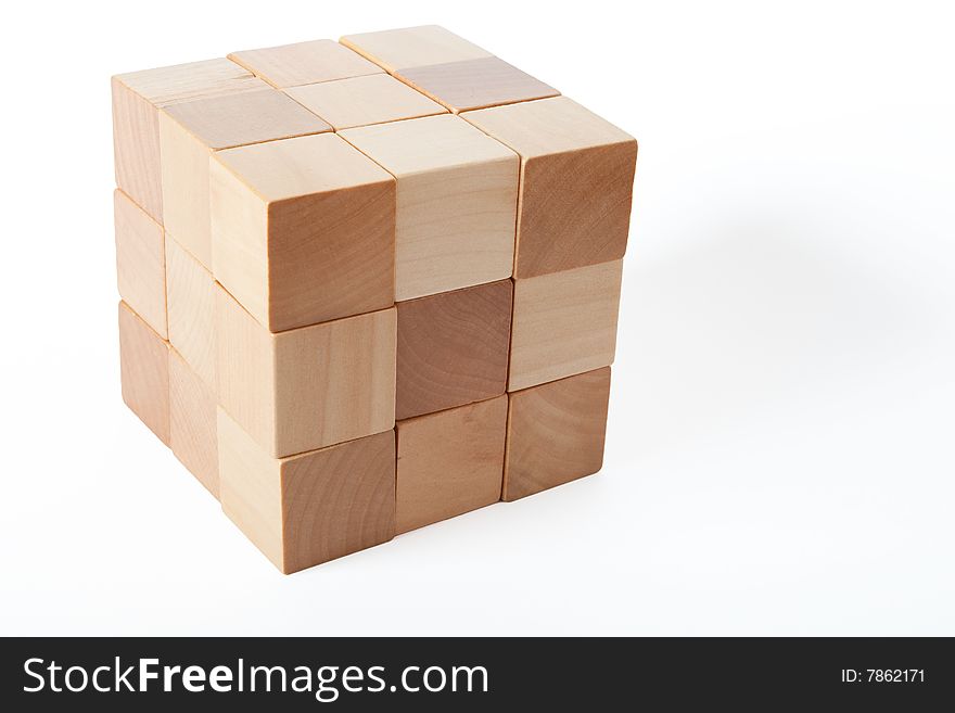 Brick of brown cubes, wooden blocks. Brick of brown cubes, wooden blocks