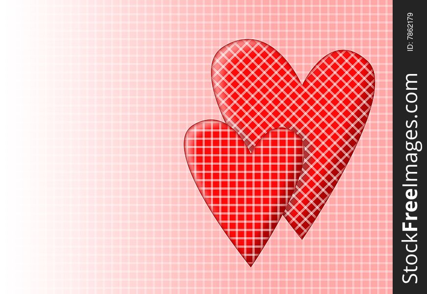 Abstraction with two hearts on a checked background. Abstraction with two hearts on a checked background