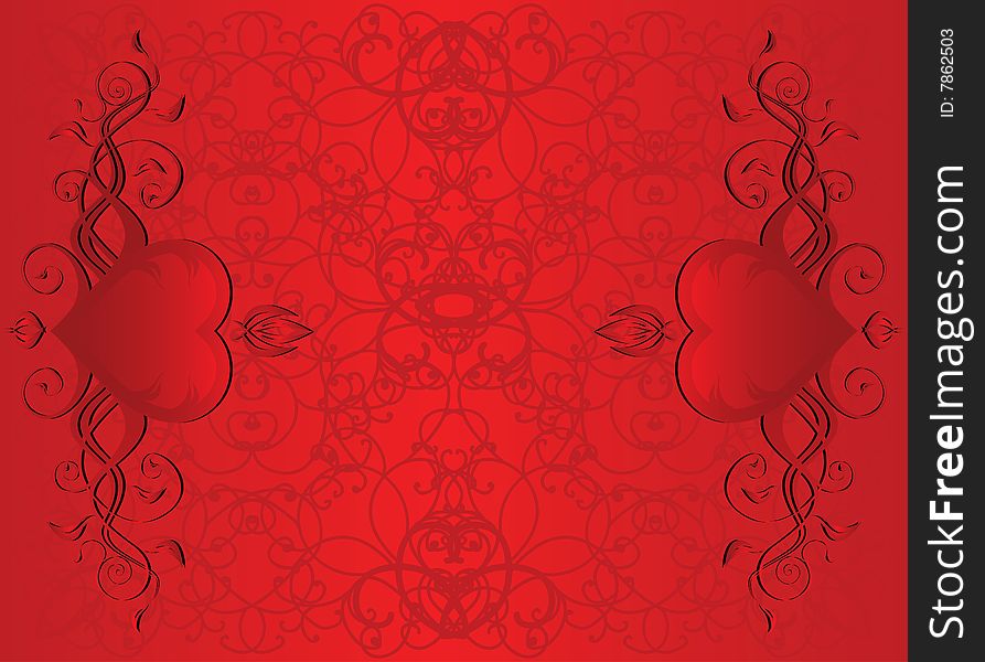 Valentines Day background with Hearts, floral and wave pattern, element for design, vector illustration