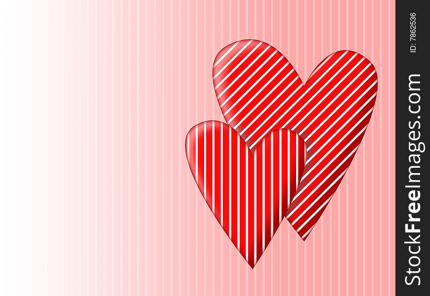 Abstraction with two hearts on a striped background. Abstraction with two hearts on a striped background