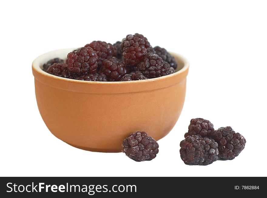 Clay plate with the frozen blackberry. Clay plate with the frozen blackberry