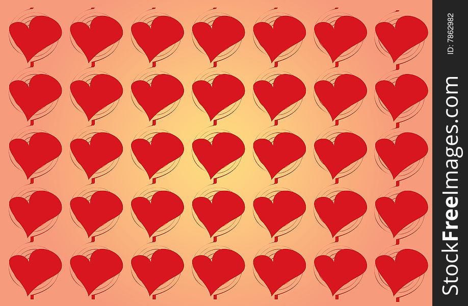 Vector red hearts on gradient background. Vector red hearts on gradient background