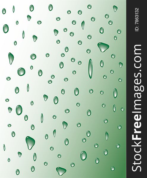 Green drops on the glass, vector