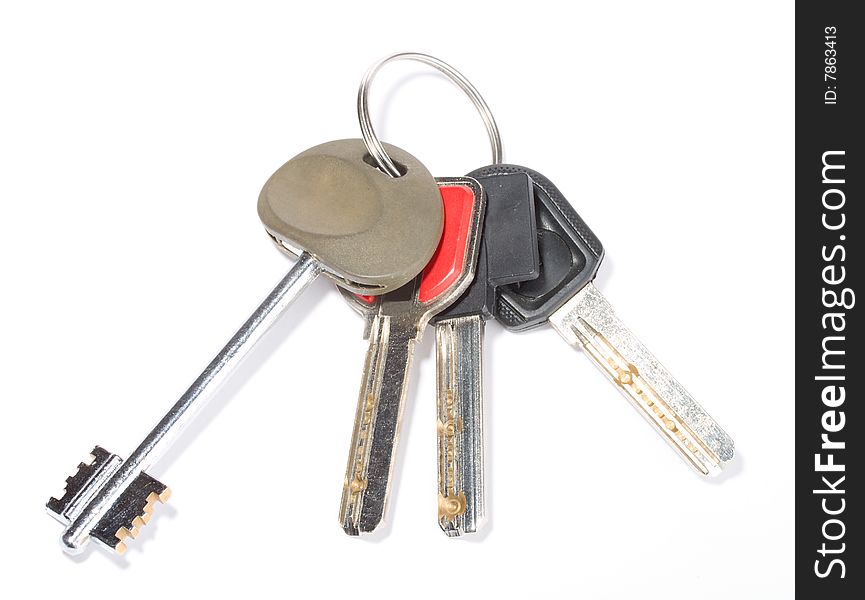 Close-up bunch of keys, isolated on white