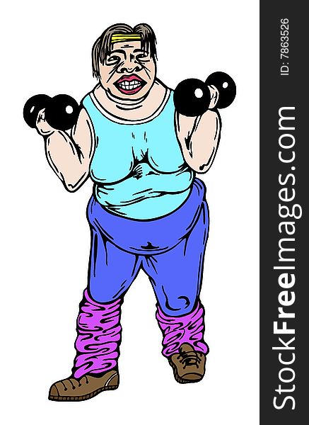 Woman with dumbell in colored vector illustration. Woman with dumbell in colored vector illustration