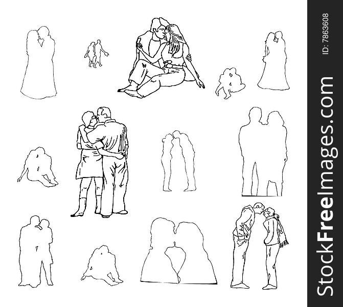 Set of vector silhouettes - figures in love