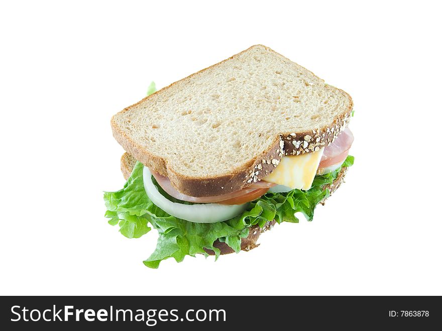 Sandwich on wheat bread isolated on a white background