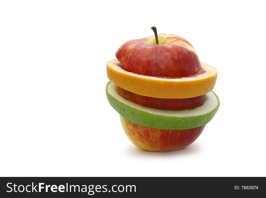 Grapefruit And Apple Isolated On A White Backgrou