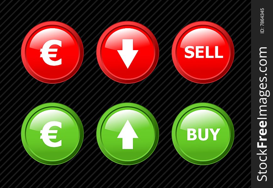 Vector buttons for euro currency exchange.