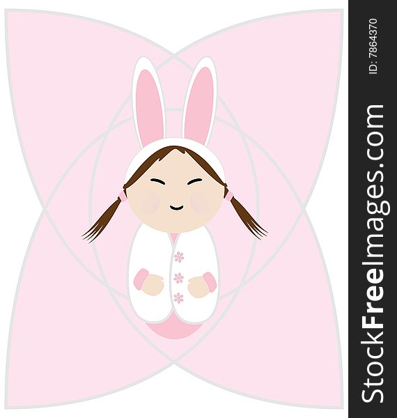 A cute Chibi style snowbunny.  Sweet illustration for cards or baby clothes.