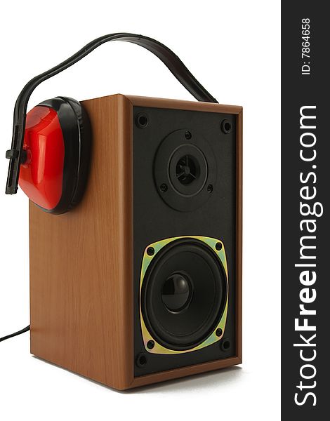 Studio shot of a wooden speaker with silencers. Studio shot of a wooden speaker with silencers