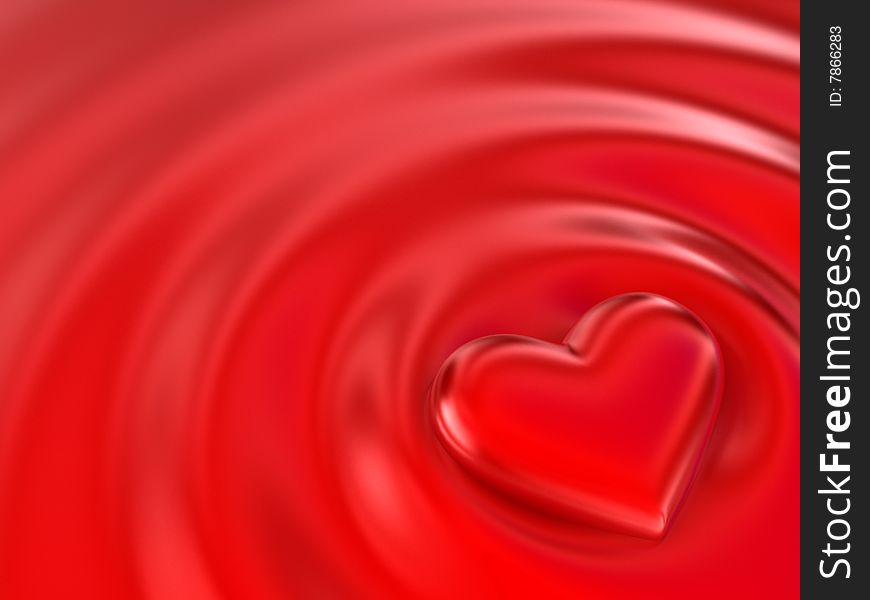 Heart floating on red silk