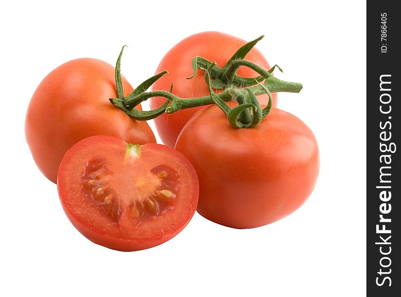 Closeup of tomatos isolated on white background