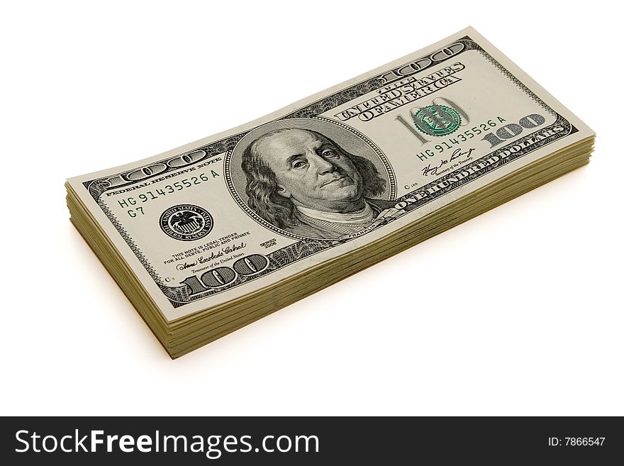 Pile 100 dollar bills solated on white background with clipping path. Pile 100 dollar bills solated on white background with clipping path.