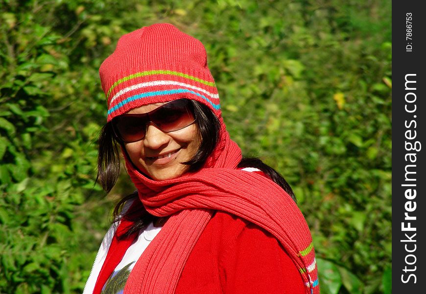 A beautiful stylish babe dressed in red. A beautiful stylish babe dressed in red