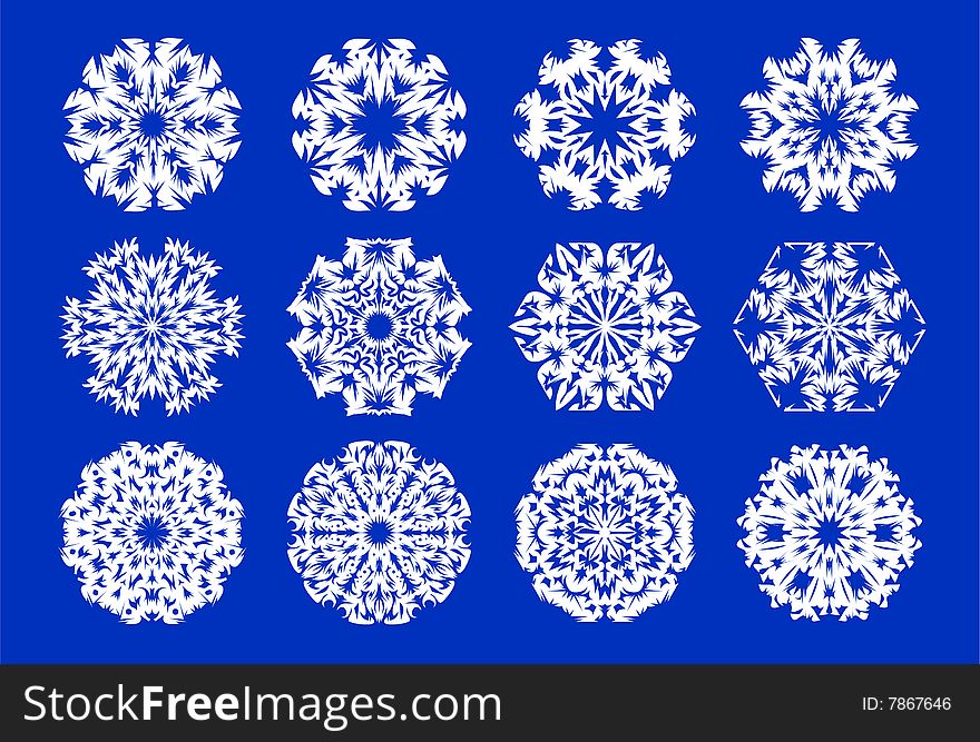 Set of 12 Different Snowflakes (available in vector format).
