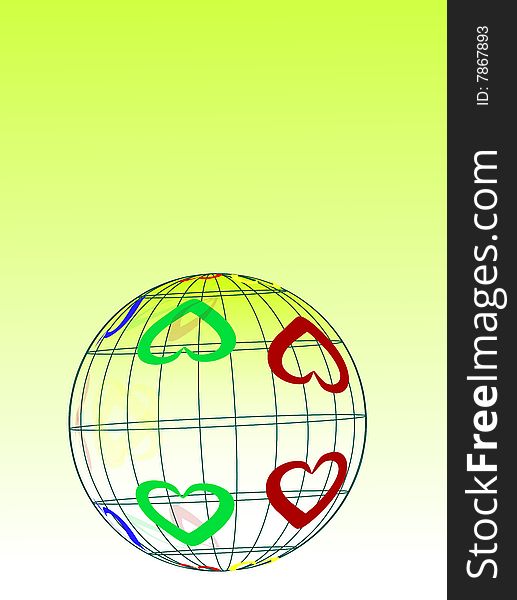 Wonderful detail of retro globe around with hearts designed by illustration