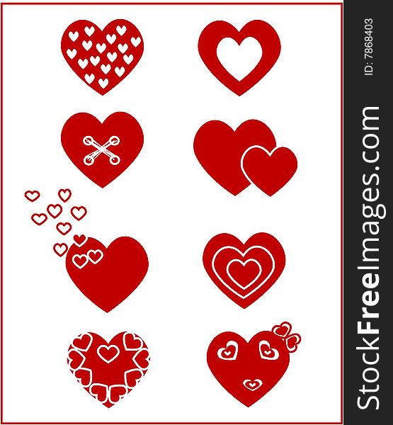 Lots of red hearts on a white background