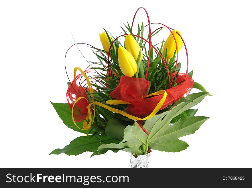 Yellow tulips bouquet isolated on white background