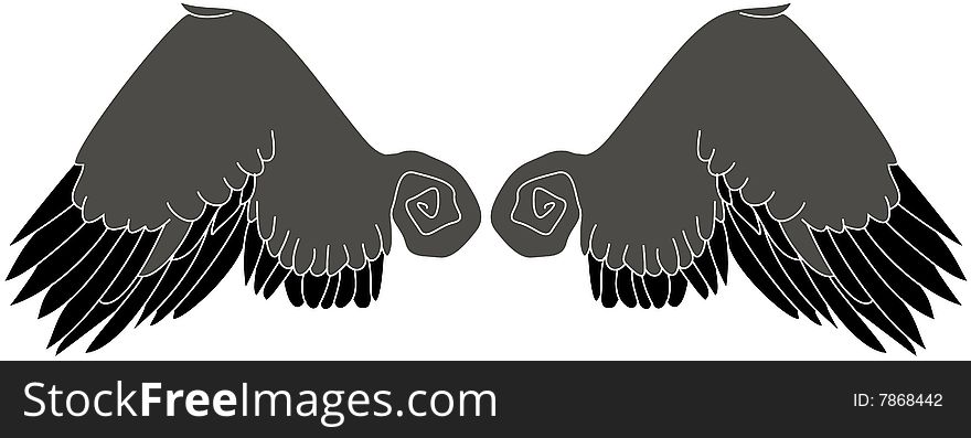 Wings, stylisation of wings, wings of the angel, two wings in grey tones, the metaphoric image