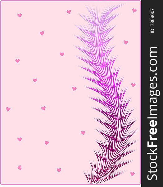 Postcard with pink fur. Vectors illustration