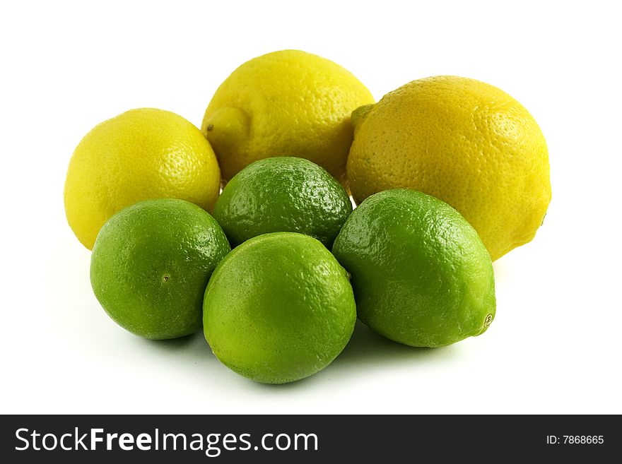 Yellow and green lemon on white background. Yellow and green lemon on white background