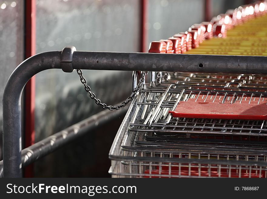 Trolley shopping carts close up