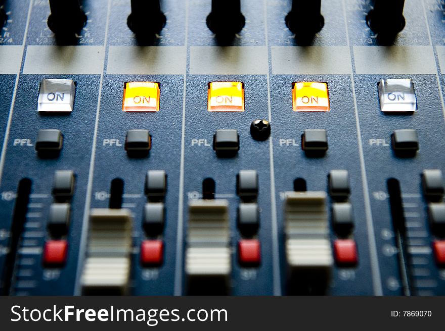 Buttons on the sound mixing console