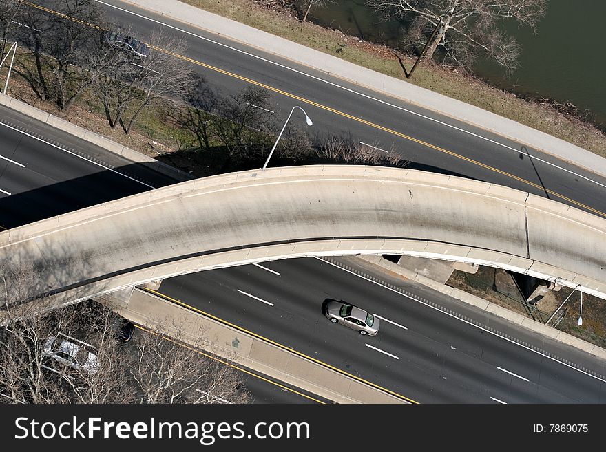 Cars on a road and viaduct