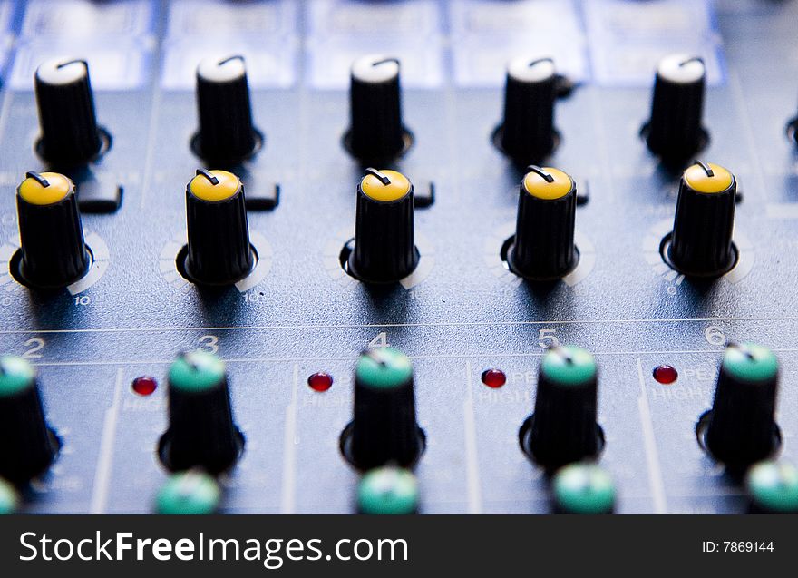 Buttons on the sound mixing console