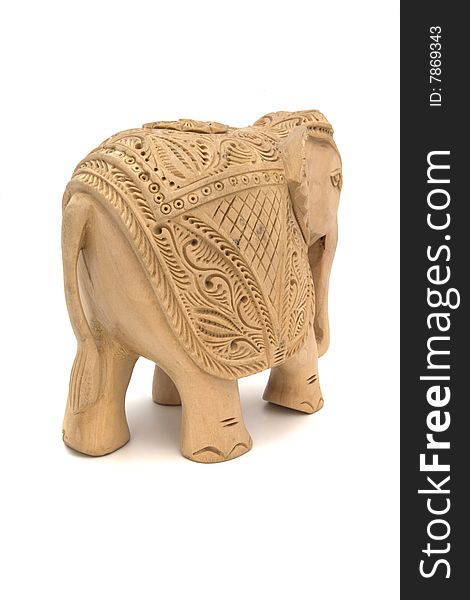 Wooden elephant sculpture isolated on white