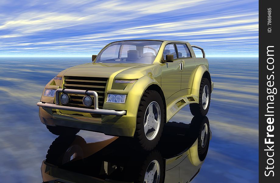 A golden futuristic prototype suv car in 3d