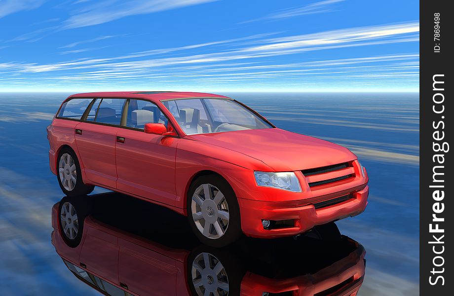 A red prototype car in 3d