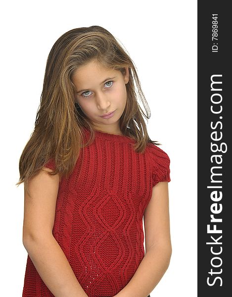 Beautiful young girl posing against a white background. Beautiful young girl posing against a white background