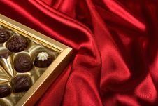 Chocolates Box On Red Satin Stock Photos Chocolates Box On Red Satin Stock Photos