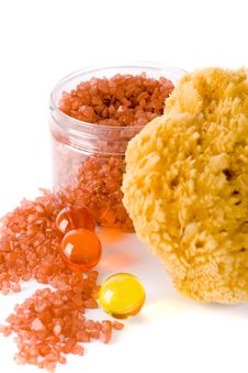 Natural Sponge, Bath Salt And Oil Balls Stock Image