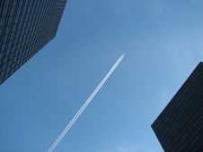 The Plane Between Skyscrapers Stock Image The Plane Between Skyscrapers Stock Image