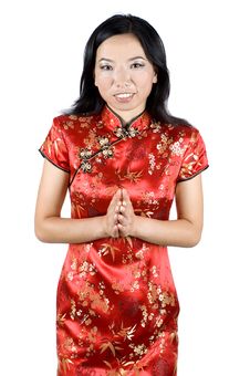 Chinese Girl Sending Wishes For New Year Stock Photo Chinese Girl Sending Wishes For New Year Stock Photo