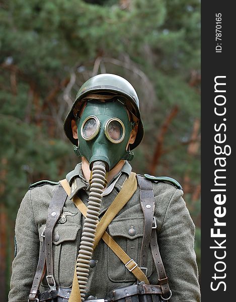 German Soldier In Gas Mask